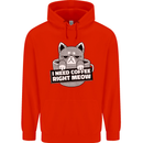 Cat I Need Coffee Right Meow Funny Mens 80% Cotton Hoodie Bright Red