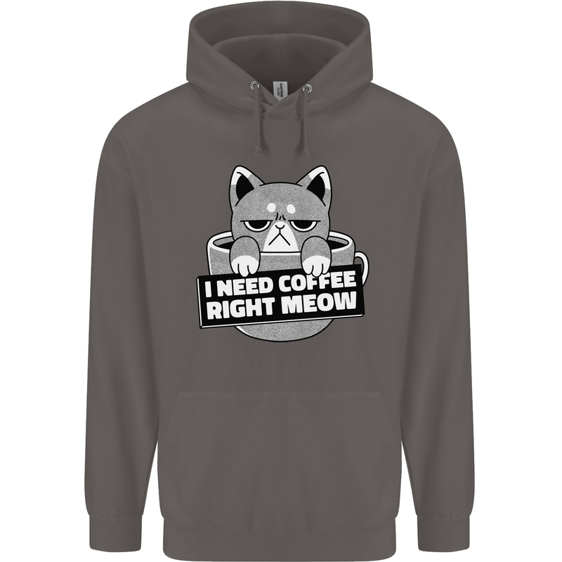 Cat I Need Coffee Right Meow Funny Mens 80% Cotton Hoodie Charcoal