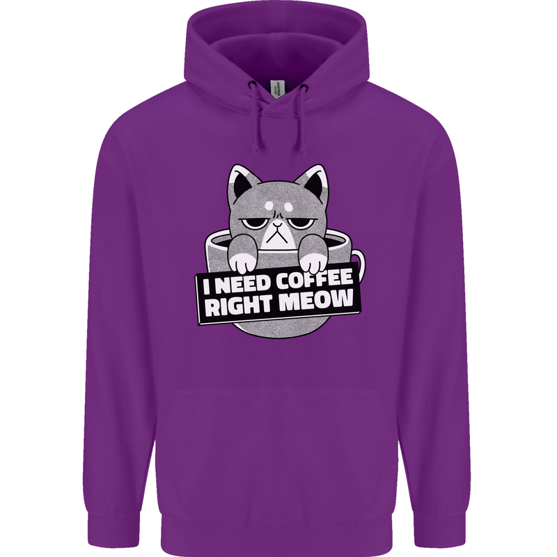 Cat I Need Coffee Right Meow Funny Mens 80% Cotton Hoodie Purple