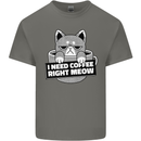 Cat I Need Coffee Right Meow Funny Mens Cotton T-Shirt Tee Top Charcoal
