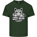 Cat I Need Coffee Right Meow Funny Mens Cotton T-Shirt Tee Top Forest Green
