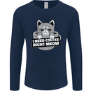 Cat I Need Coffee Right Meow Funny Mens Long Sleeve T-Shirt Navy Blue