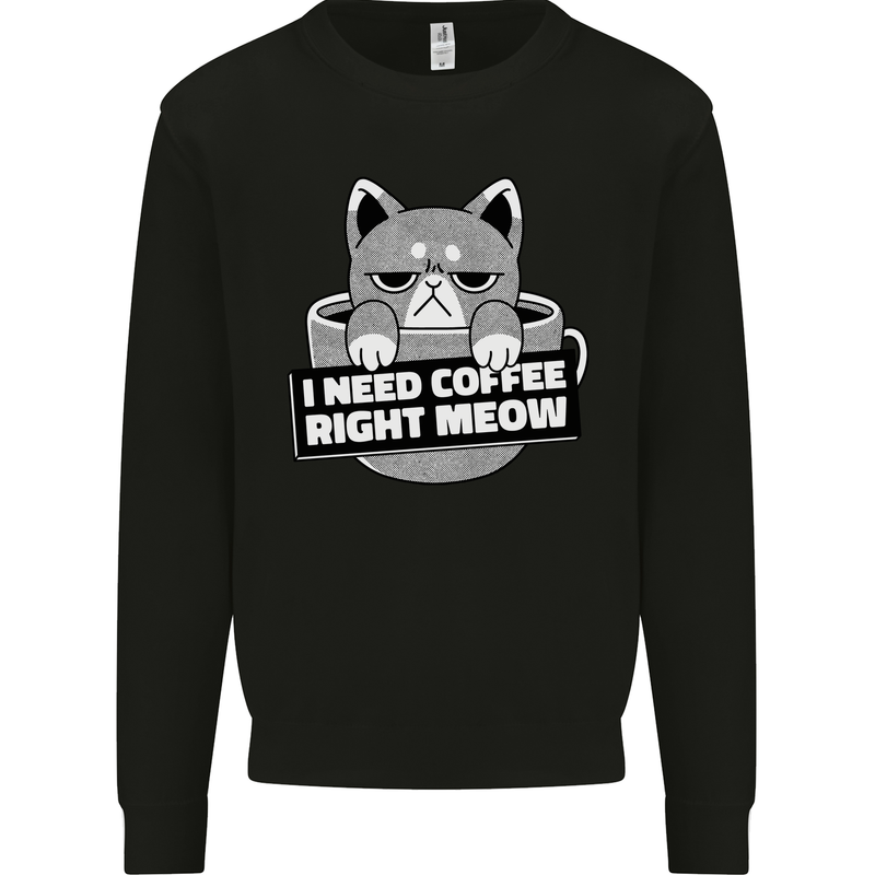 Cat I Need Coffee Right Meow Funny Mens Sweatshirt Jumper Black