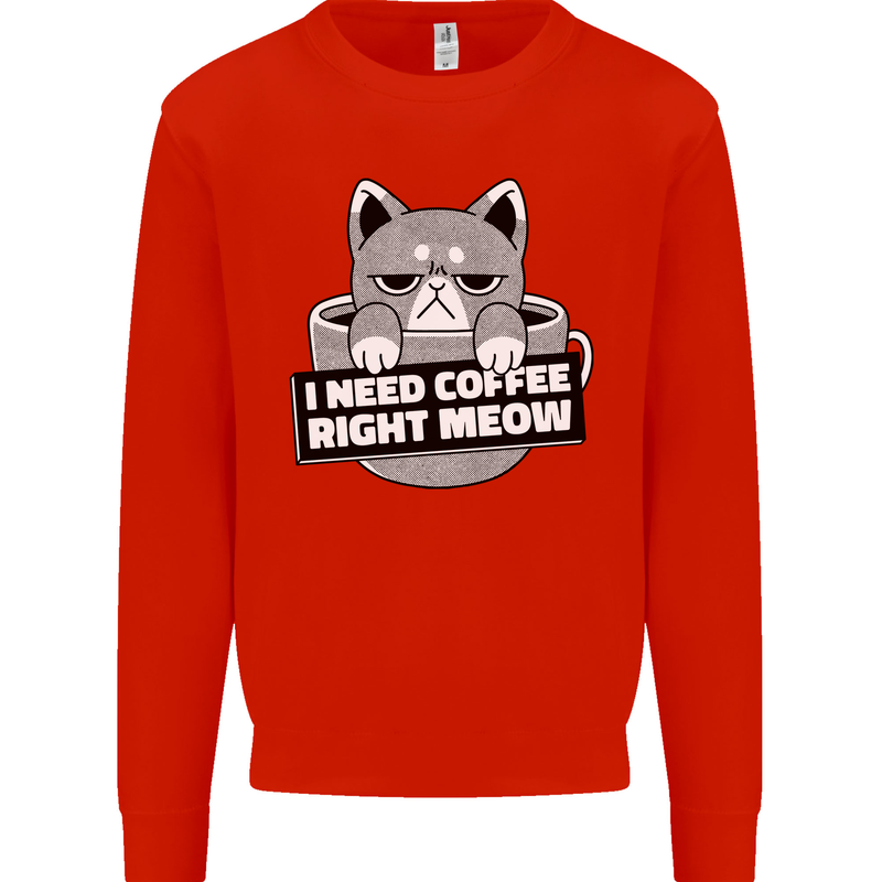 Cat I Need Coffee Right Meow Funny Mens Sweatshirt Jumper Bright Red