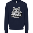 Cat I Need Coffee Right Meow Funny Mens Sweatshirt Jumper Navy Blue