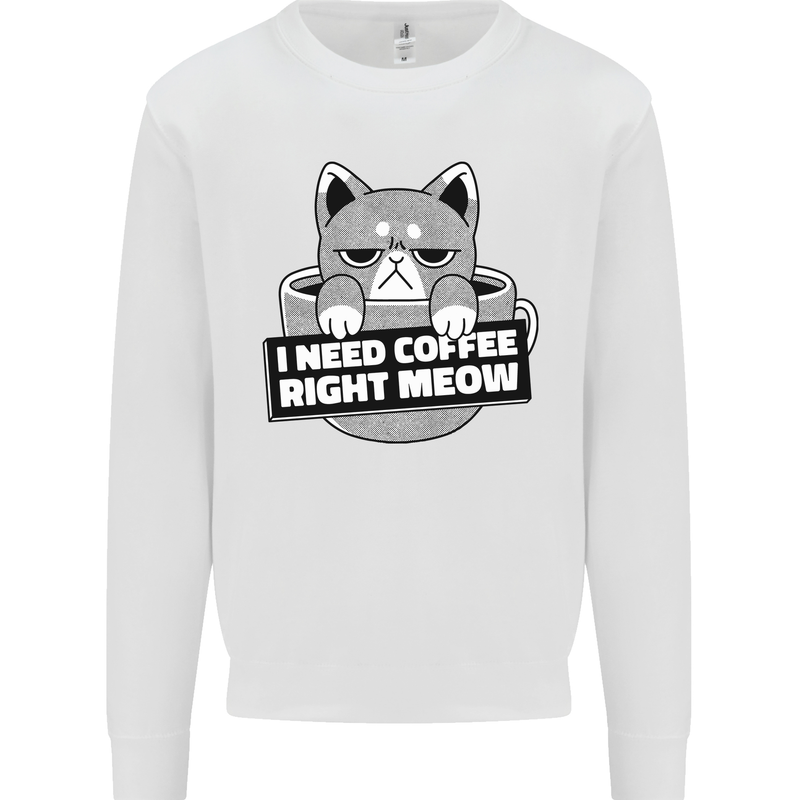 Cat I Need Coffee Right Meow Funny Mens Sweatshirt Jumper White