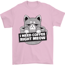 Cat I Need Coffee Right Meow Funny Mens T-Shirt Cotton Gildan Light Pink