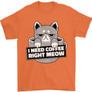 Cat I Need Coffee Right Meow Funny Mens T-Shirt Cotton Gildan Orange
