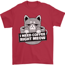 Cat I Need Coffee Right Meow Funny Mens T-Shirt Cotton Gildan Red