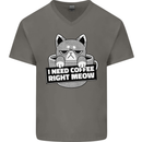Cat I Need Coffee Right Meow Funny Mens V-Neck Cotton T-Shirt Charcoal