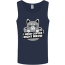Cat I Need Coffee Right Meow Funny Mens Vest Tank Top Navy Blue