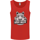 Cat I Need Coffee Right Meow Funny Mens Vest Tank Top Red