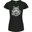 Cat I Need Coffee Right Meow Funny Womens Petite Cut T-Shirt Black