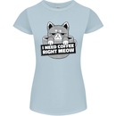 Cat I Need Coffee Right Meow Funny Womens Petite Cut T-Shirt Light Blue