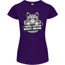 Cat I Need Coffee Right Meow Funny Womens Petite Cut T-Shirt Purple