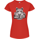 Cat I Need Coffee Right Meow Funny Womens Petite Cut T-Shirt Red