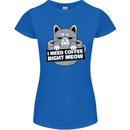 Cat I Need Coffee Right Meow Funny Womens Petite Cut T-Shirt Royal Blue