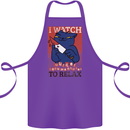 Cat I Watch Murder Documentaries to Relax Cotton Apron 100% Organic Purple