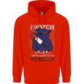 Cat I Watch Murder Documentaries to Relax Mens 80% Cotton Hoodie Bright Red