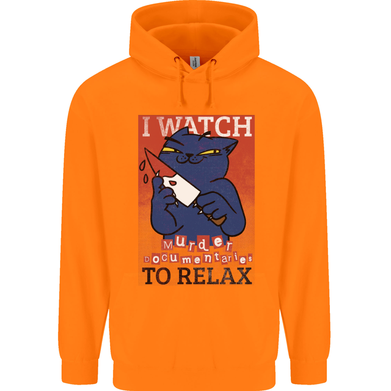 Cat I Watch Murder Documentaries to Relax Mens 80% Cotton Hoodie Orange