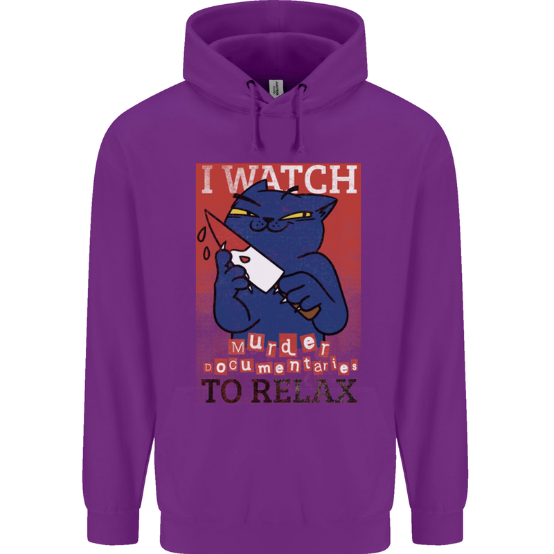 Cat I Watch Murder Documentaries to Relax Mens 80% Cotton Hoodie Purple