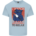 Cat I Watch Murder Documentaries to Relax Mens Cotton T-Shirt Tee Top Light Blue