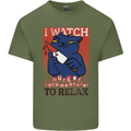 Cat I Watch Murder Documentaries to Relax Mens Cotton T-Shirt Tee Top Military Green