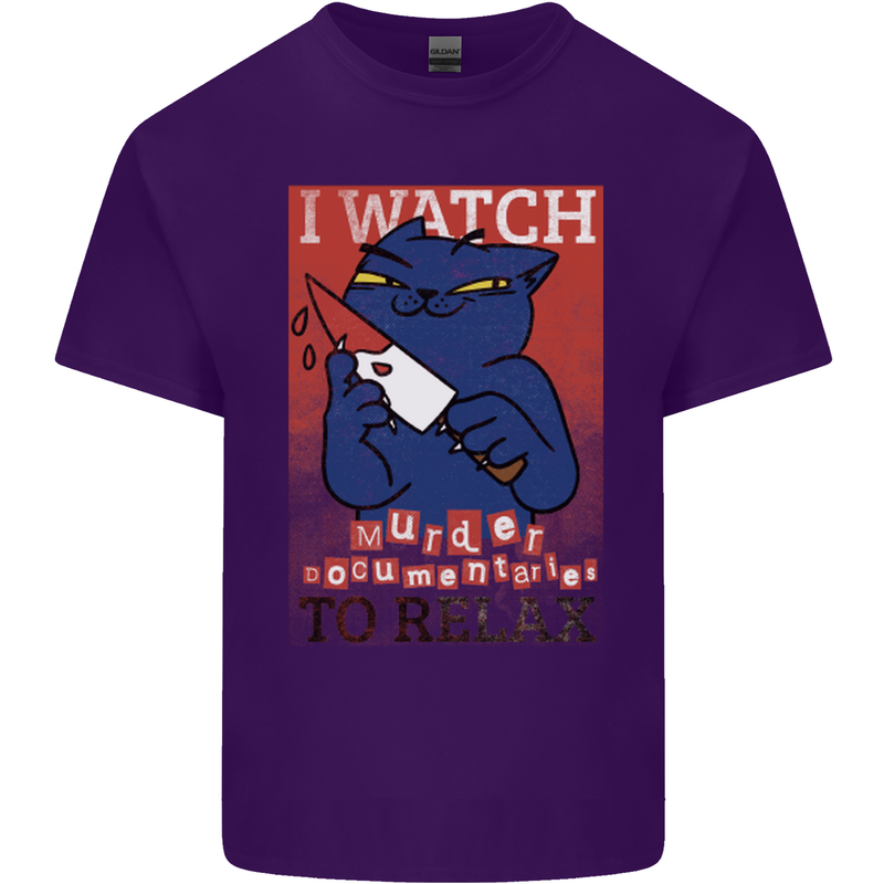 Cat I Watch Murder Documentaries to Relax Mens Cotton T-Shirt Tee Top Purple