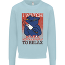 Cat I Watch Murder Documentaries to Relax Mens Sweatshirt Jumper Light Blue