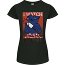 Cat I Watch Murder Documentaries to Relax Womens Petite Cut T-Shirt Black