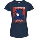 Cat I Watch Murder Documentaries to Relax Womens Petite Cut T-Shirt Navy Blue