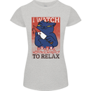 Cat I Watch Murder Documentaries to Relax Womens Petite Cut T-Shirt Sports Grey