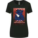 Cat I Watch Murder Documentaries to Relax Womens Wider Cut T-Shirt Black