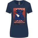 Cat I Watch Murder Documentaries to Relax Womens Wider Cut T-Shirt Navy Blue