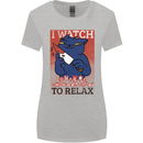Cat I Watch Murder Documentaries to Relax Womens Wider Cut T-Shirt Sports Grey