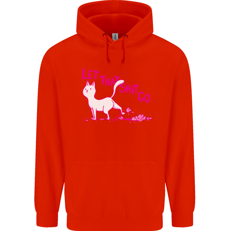 Cat Let that Sh!t Go Funny Pet Kitten Rude Mens 80% Cotton Hoodie Bright Red