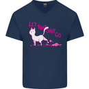 Cat Let that Sh!t Go Funny Pet Kitten Rude Mens V-Neck Cotton T-Shirt Navy Blue
