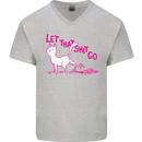 Cat Let that Sh!t Go Funny Pet Kitten Rude Mens V-Neck Cotton T-Shirt Sports Grey