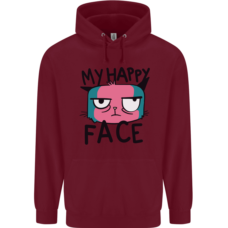 Cat My Happy Face Funny Grumpy Childrens Kids Hoodie Maroon