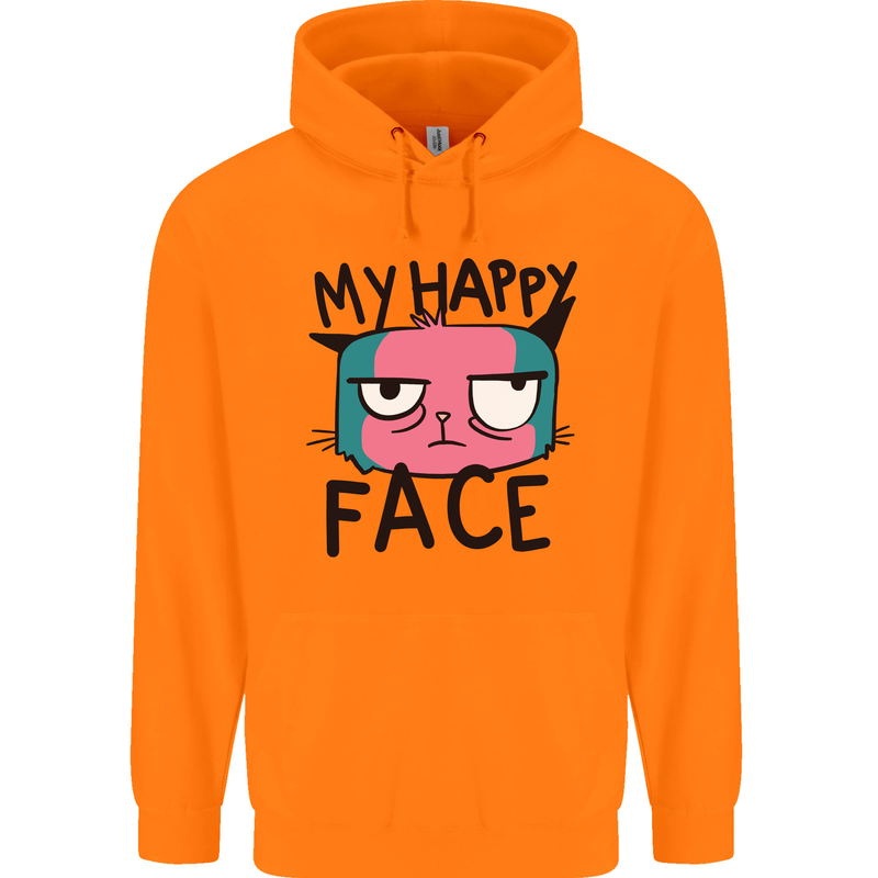 Cat My Happy Face Funny Grumpy Childrens Kids Hoodie Orange