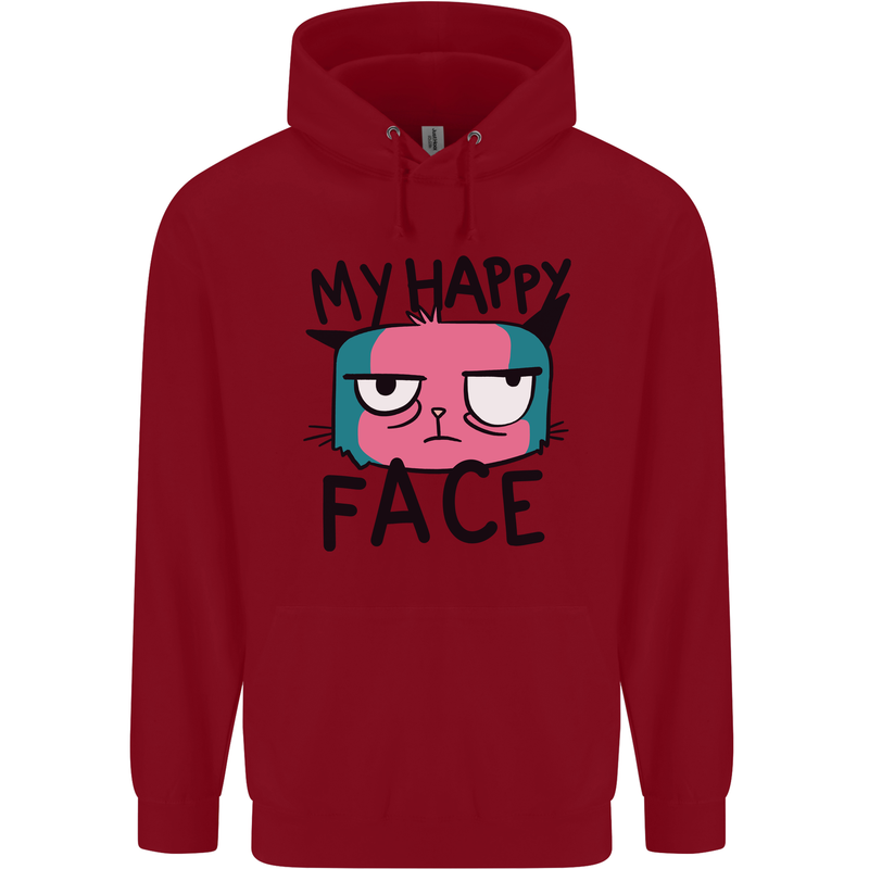 Cat My Happy Face Funny Grumpy Childrens Kids Hoodie Red