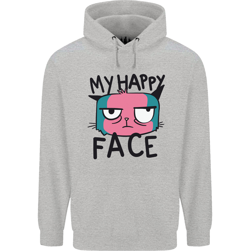 Cat My Happy Face Funny Grumpy Childrens Kids Hoodie Sports Grey