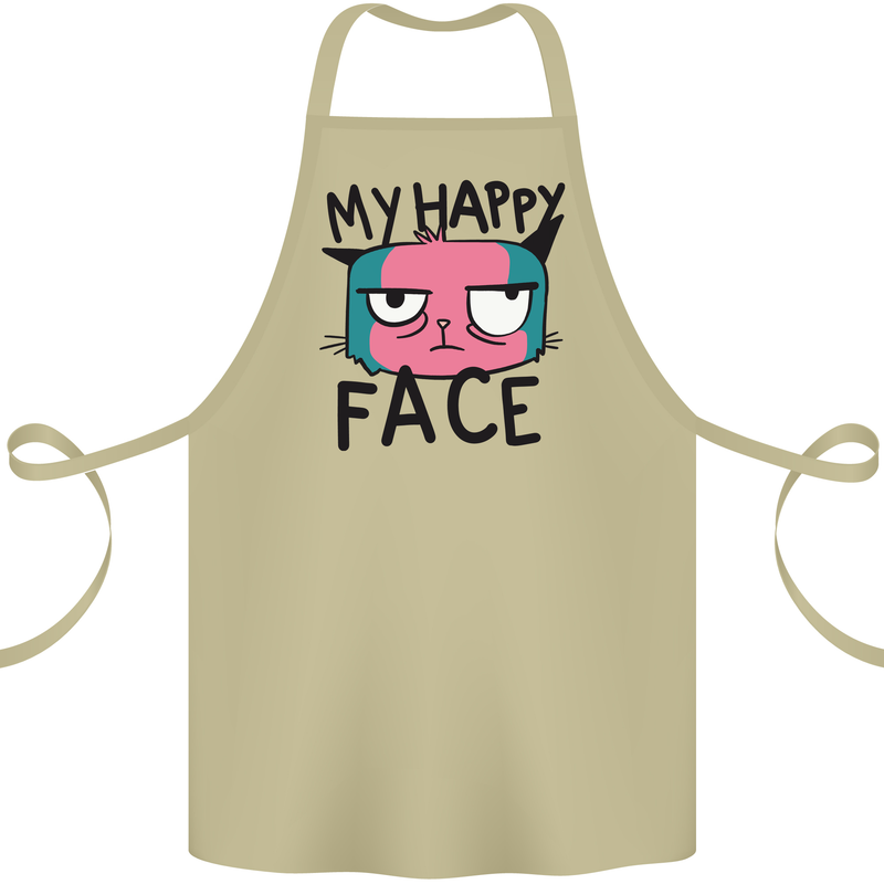 Cat My Happy Face Funny Grumpy Cotton Apron 100% Organic Khaki