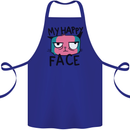 Cat My Happy Face Funny Grumpy Cotton Apron 100% Organic Royal Blue