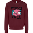 Cat My Happy Face Funny Grumpy Kids Sweatshirt Jumper Maroon
