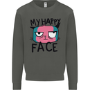Cat My Happy Face Funny Grumpy Kids Sweatshirt Jumper Storm Grey