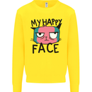 Cat My Happy Face Funny Grumpy Kids Sweatshirt Jumper Yellow