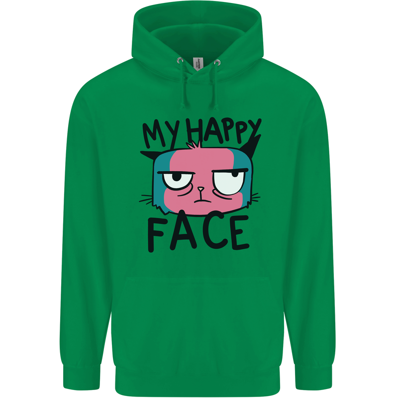 Cat My Happy Face Funny Grumpy Mens 80% Cotton Hoodie Irish Green