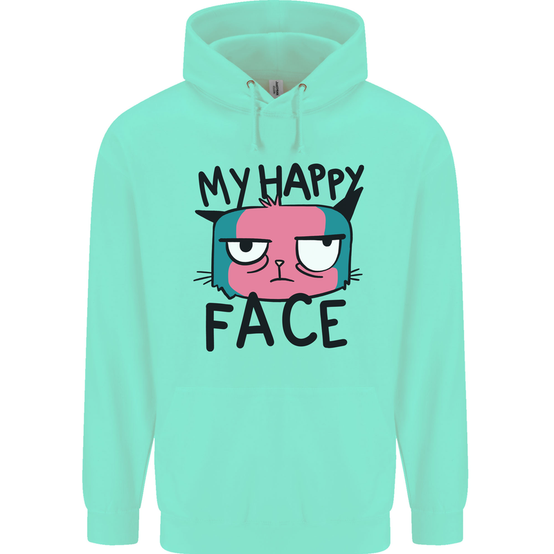 Cat My Happy Face Funny Grumpy Mens 80% Cotton Hoodie Peppermint