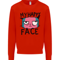 Cat My Happy Face Funny Grumpy Mens Sweatshirt Jumper Bright Red